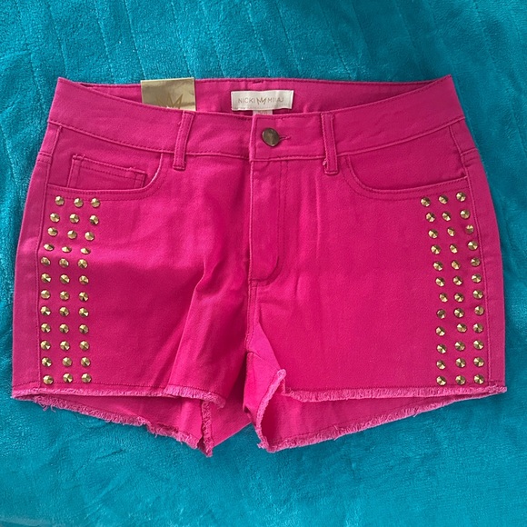 Nicki Minaj Pants - Nicki Minaj Hot Pink Studded Jean Shorts